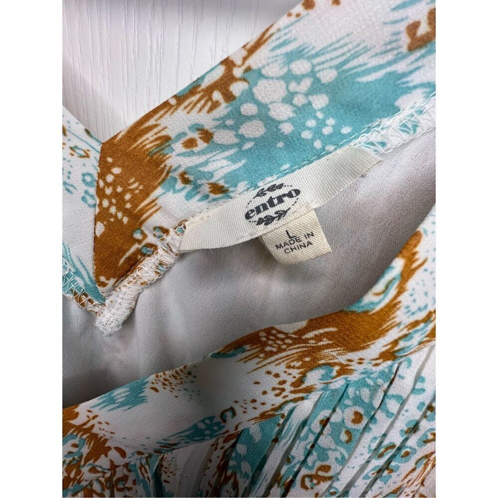 Entro V-Neck Boho Abstract Patterned Ruffled Loose Fit Tank Top - Picture 3 of 5